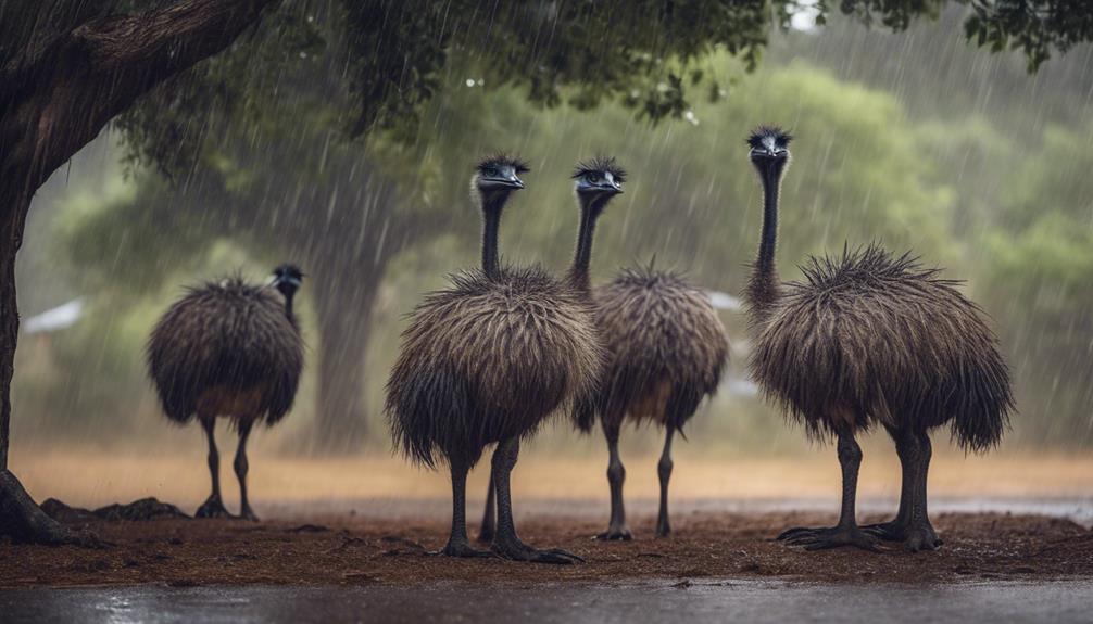 emus seek shelter together